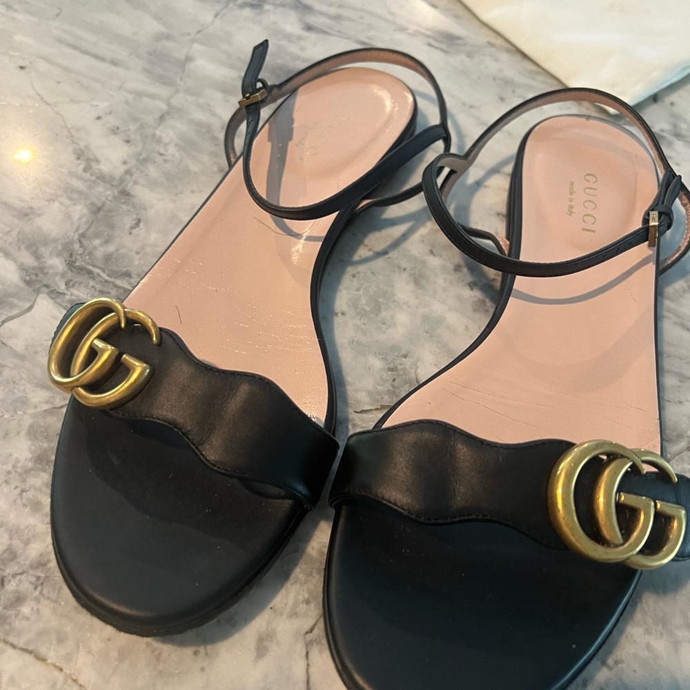 Gucci double G gold logo marmont sandals